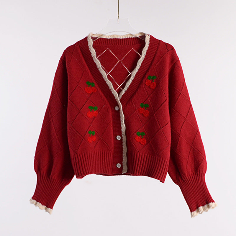 Embroidered Small Short Sweater Coat