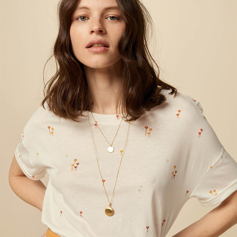 Cream Short Sleeve Little Flower T-Shirt