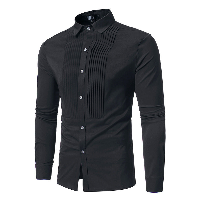 Camisa de esmoquin de boda azul real para hombre, camisas de vestir de manga larga ajustadas a la moda para hombre, camisa informal de negocios para hombre