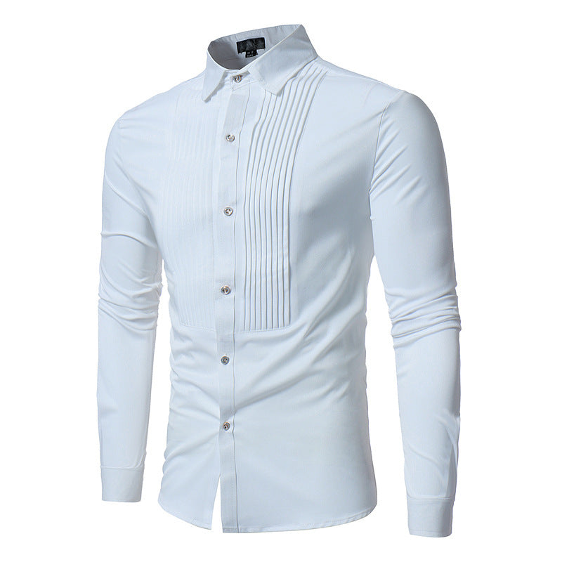 Camisa de esmoquin de boda azul real para hombre, camisas de vestir de manga larga ajustadas a la moda para hombre, camisa informal de negocios para hombre