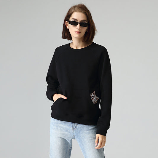 Chuyu Frühling Neue Stil Lose Stickerei Tide ins Rundhals Pullover Frauen Herbst Capless Pullover Bluse