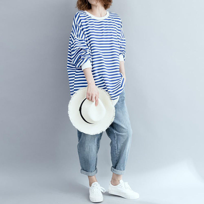 Fashion Striped Loose And Comfortable Cotton Sweatshirt