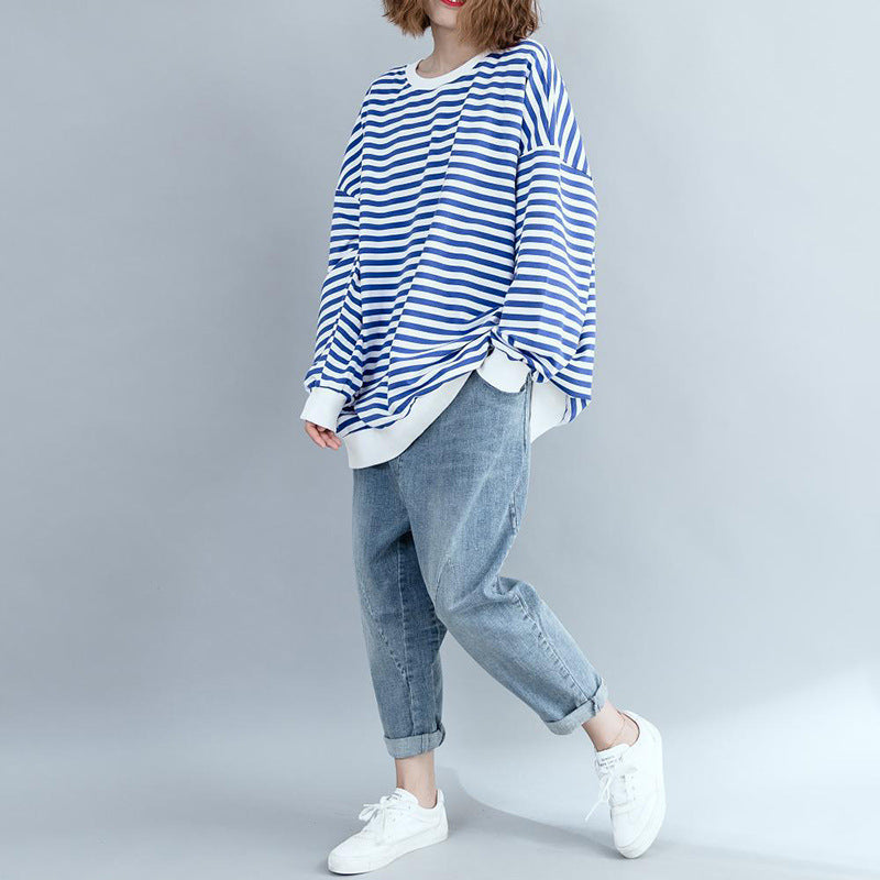 Fashion Striped Loose And Comfortable Cotton Sweatshirt