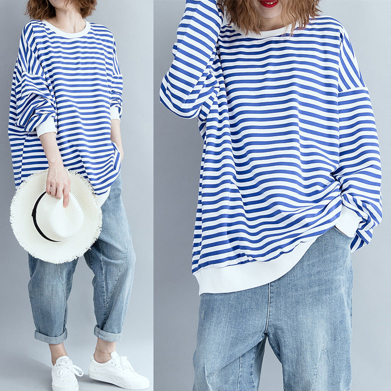 Fashion Striped Loose And Comfortable Cotton Sweatshirt