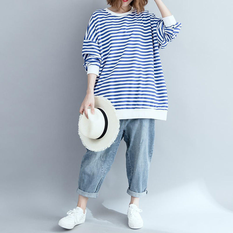 Fashion Striped Loose And Comfortable Cotton Sweatshirt