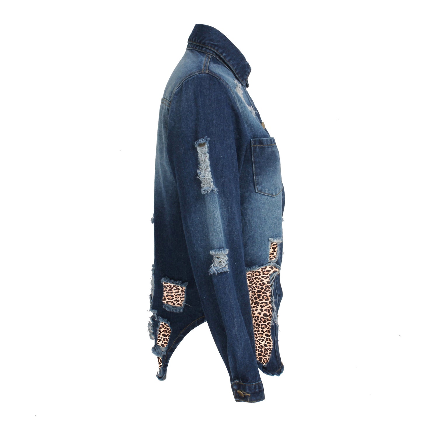 Europäische und amerikanische Mode-Jeansjacke mit Leopardenmuster