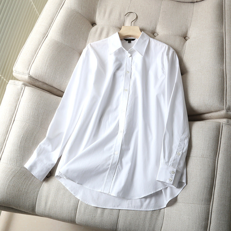 European And American Spring And Autumn New Solid Color Shirts For Ladies, Simple Temperament, Casual Basic Poplin Ladies Shirts