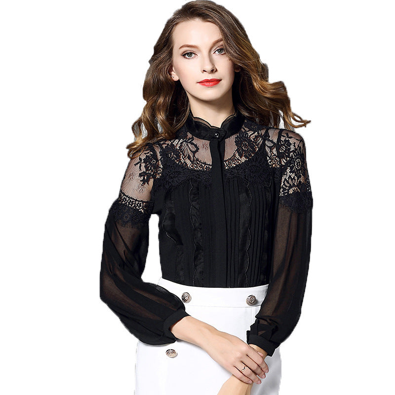 European And American Temperament Palace Style Shirt Stitching Lace One-piece Shirt