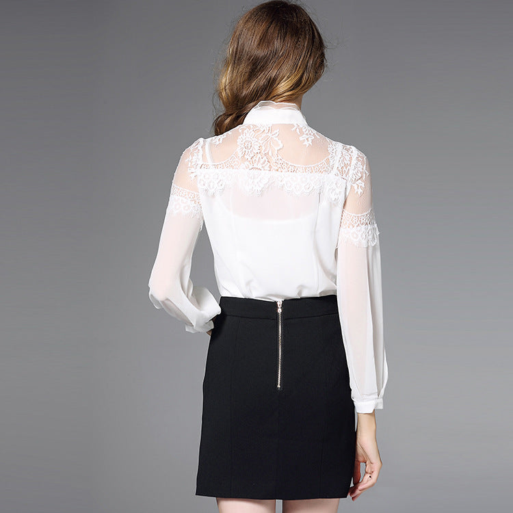 European And American Temperament Palace Style Shirt Stitching Lace One-piece Shirt