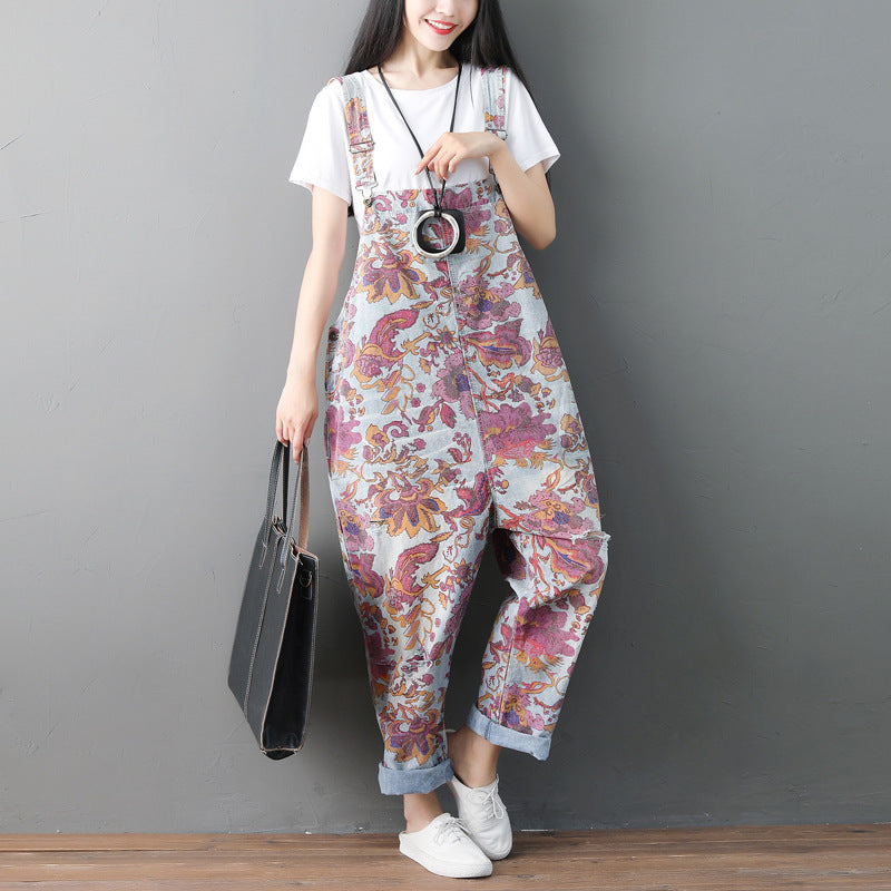 Spring And Summer Plus Size Overalls Ethnic  Old Jeans Washed Holes Suspenders Wandering Style