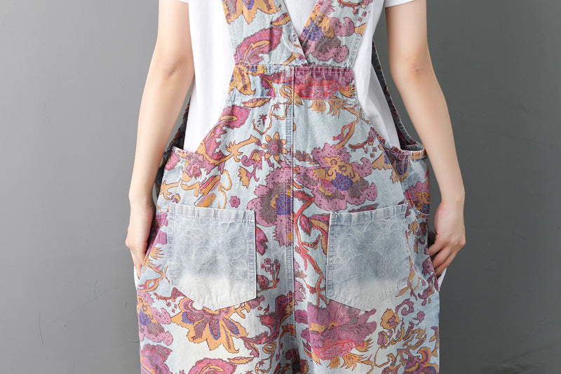 Spring And Summer Plus Size Overalls Ethnic  Old Jeans Washed Holes Suspenders Wandering Style