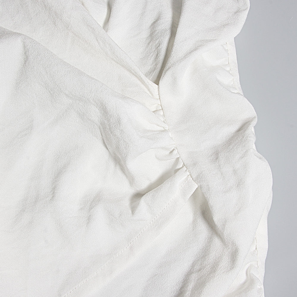 European And American Long-sleeved Deep V White Shirt