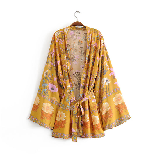 Kimono mit Gürtel im neuen Stil mit Aufdruck für Damen