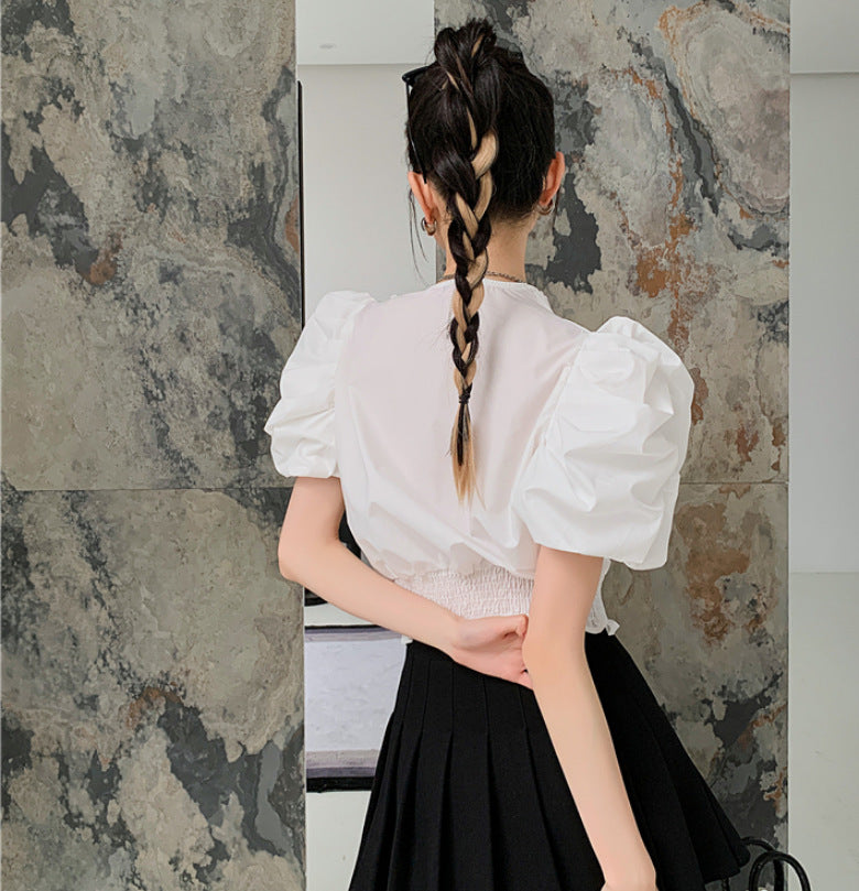 Fashion Puff Sleeve Ladies Blouse With Ruffle