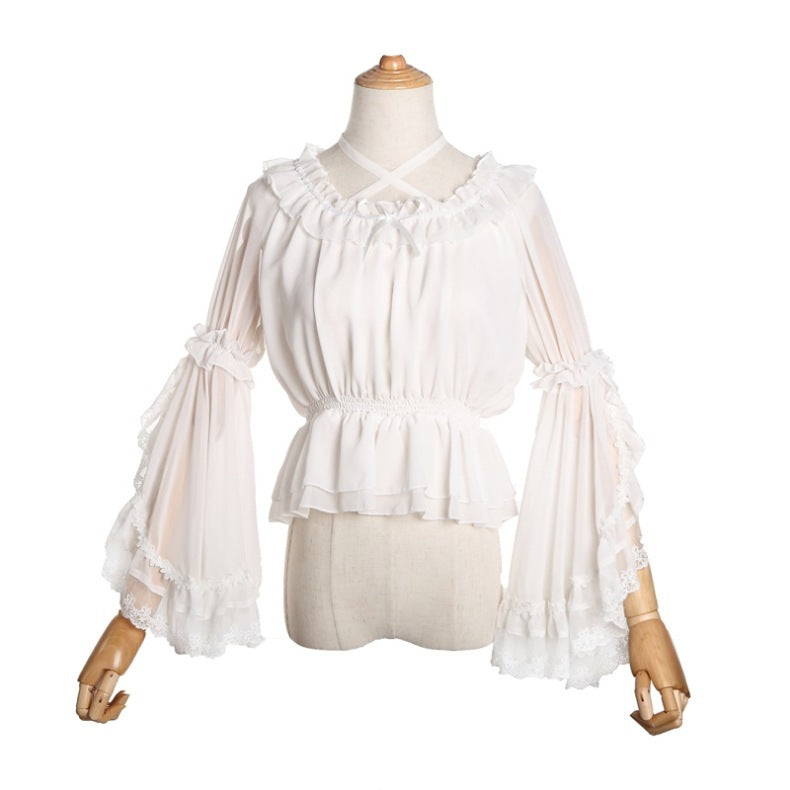 Sweet Summer lolita Sheer Blouse Flare Sleeve Lolita Top Alice Girl shirt B306