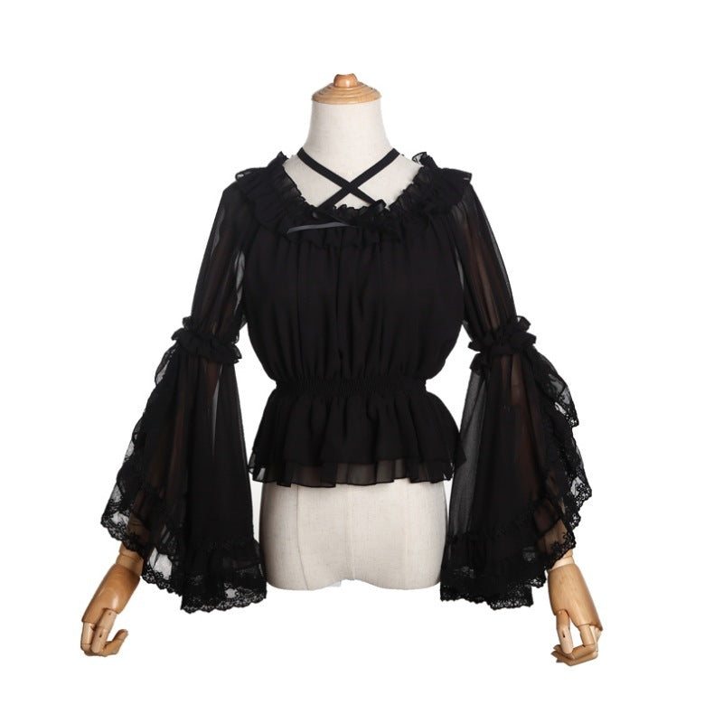 Süße Sommer Lolita Transparente Bluse mit ausgestellten Ärmeln Lolita Top Alice Girl Shirt B306