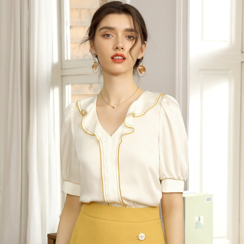 Summer New Style Korean Short-Sleeved Ruffled Blouse Women