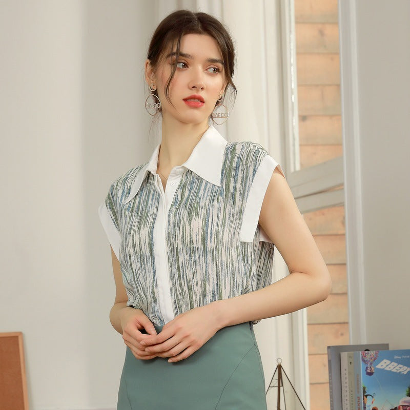Ärmelloses Chiffonhemd mit Regentropfen-Print für Damen