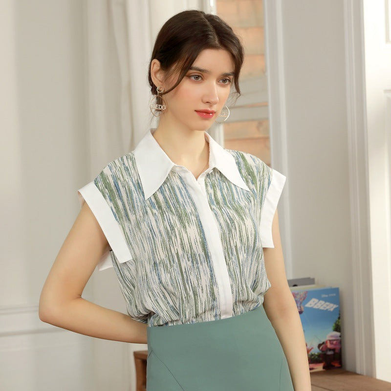 Ärmelloses Chiffonhemd mit Regentropfen-Print für Damen