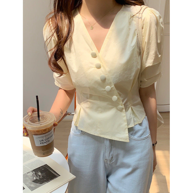 Sommer Neue Stil Koreanische Design Puff Ärmel Kurze Bluse Frauen