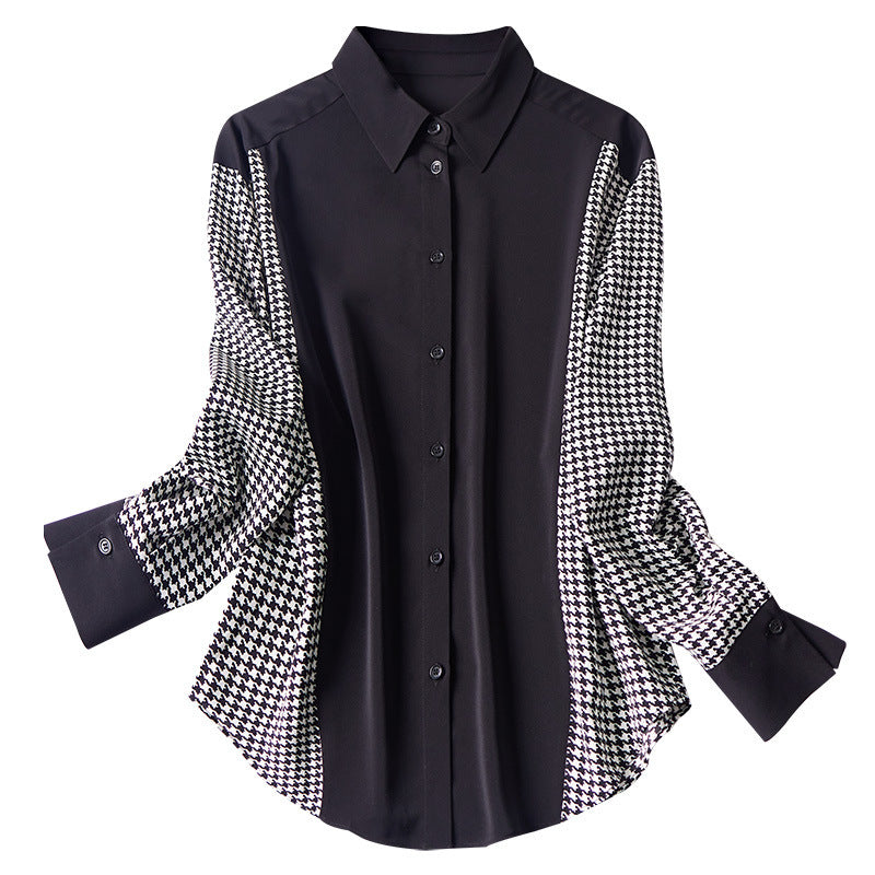 Spring New Style Black Shirt Long-sleeved Ladies Chiffon Shirt Top