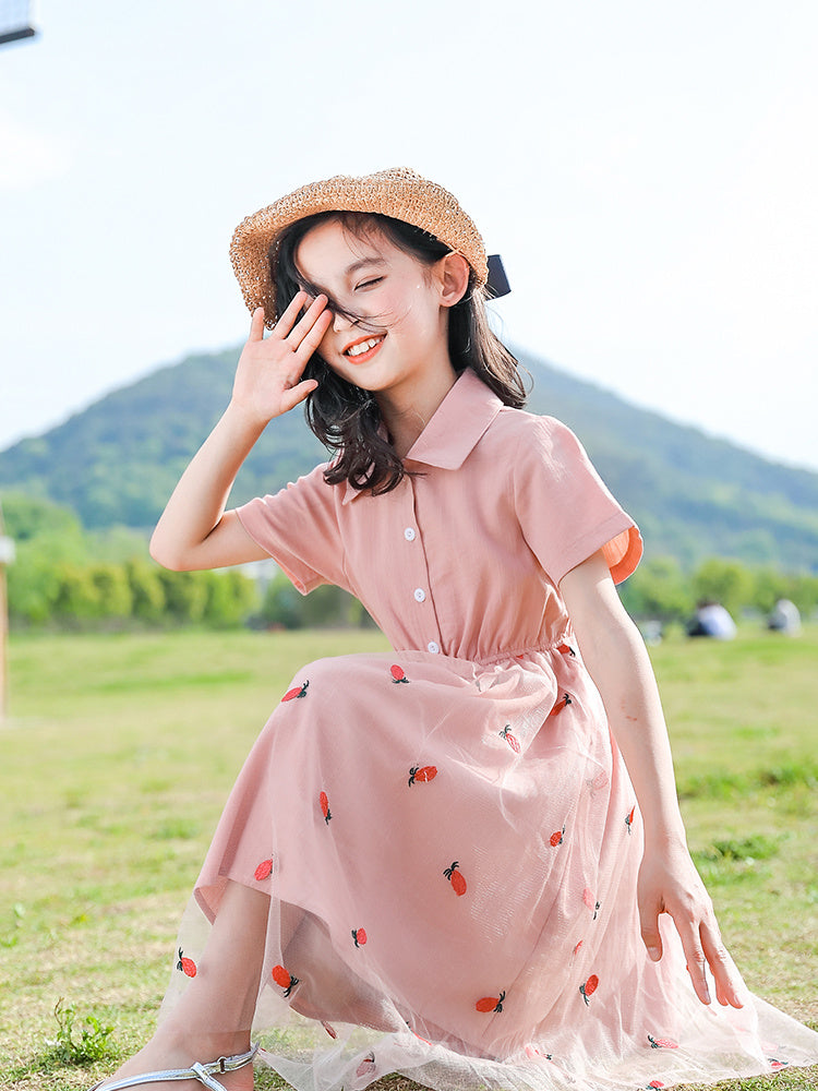 Falda infantil grande para niños, vestido de princesa rojo de red de verano para niña