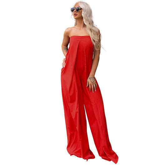 Hochgeschnittene, lockere Hose mit weitem Bein und hoch taillierter Hose im Jumpsuit