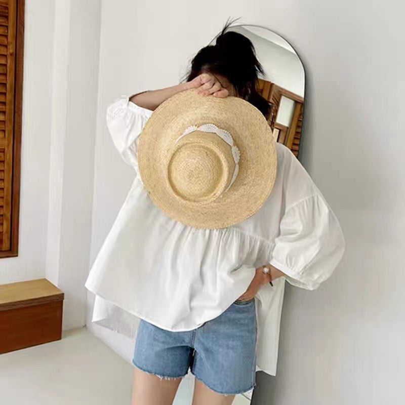 Summer New Loose And Thin Solid Color Cotton Shirt