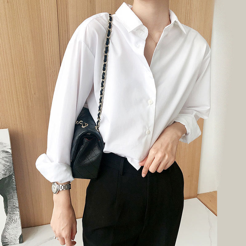 Spring And Autumn Cotton White Shirt Long Sleeve