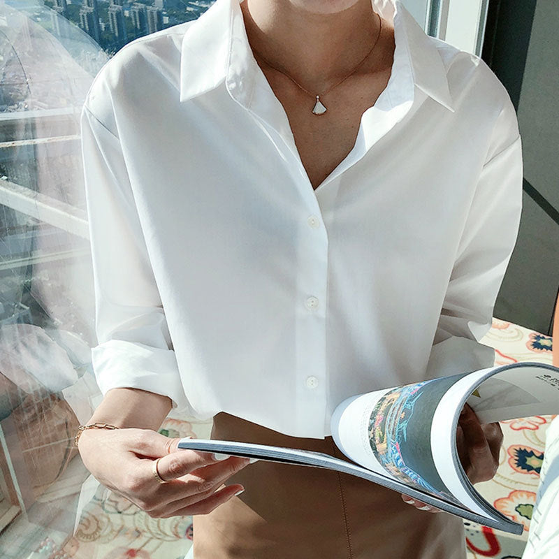 Spring And Autumn Cotton White Shirt Long Sleeve