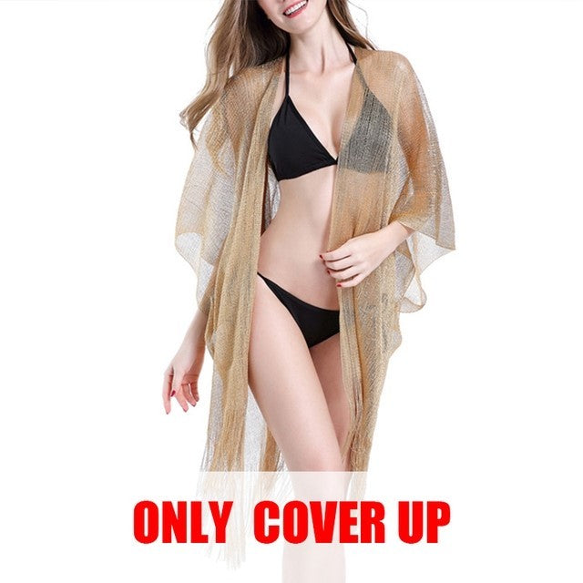 Tassel gold bikini cover up Sexy beach dress for women beach
