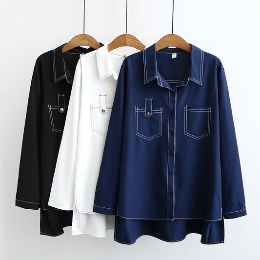 Hong Kong style top line pocket long sleeve shirt