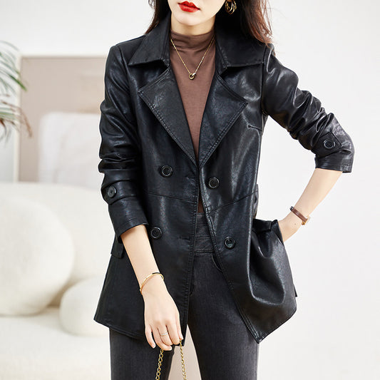 Women's Mid-length Leather Coat Spring And Autumn