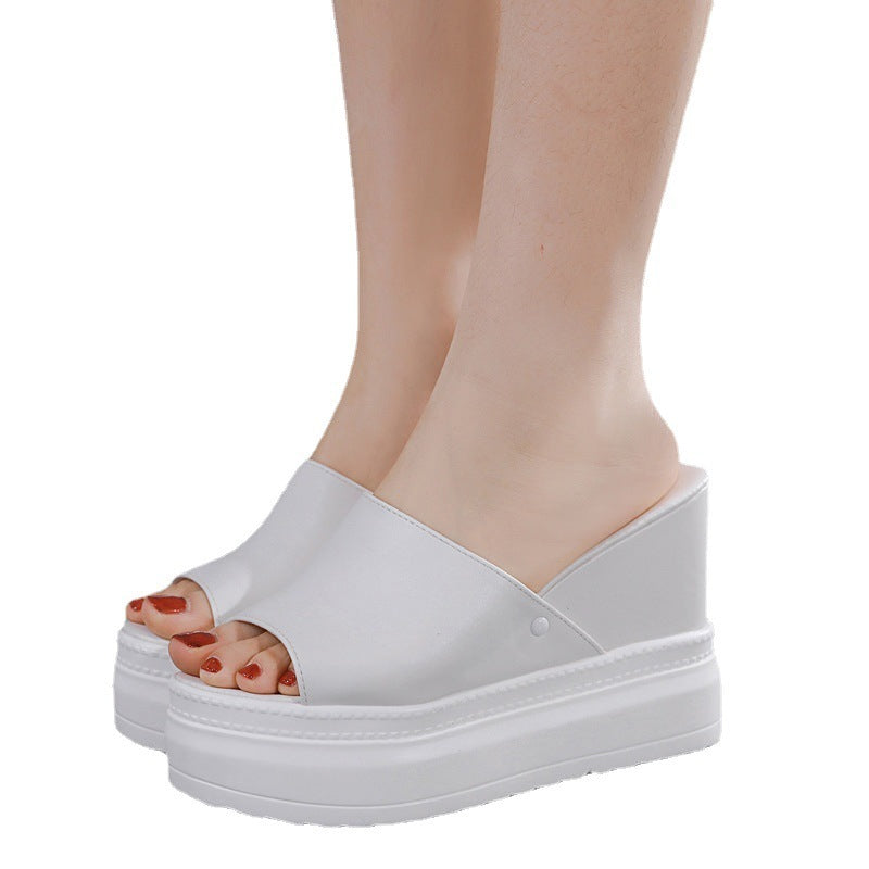 Sandalias de mujer con plataforma y plantilla que aumenta la altura, zapatos de punta abierta con plataforma blanca