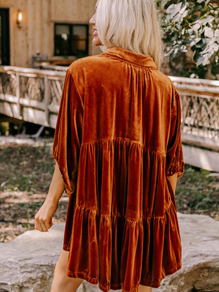 Camisa de un solo pecho de terciopelo de color liso para mujer