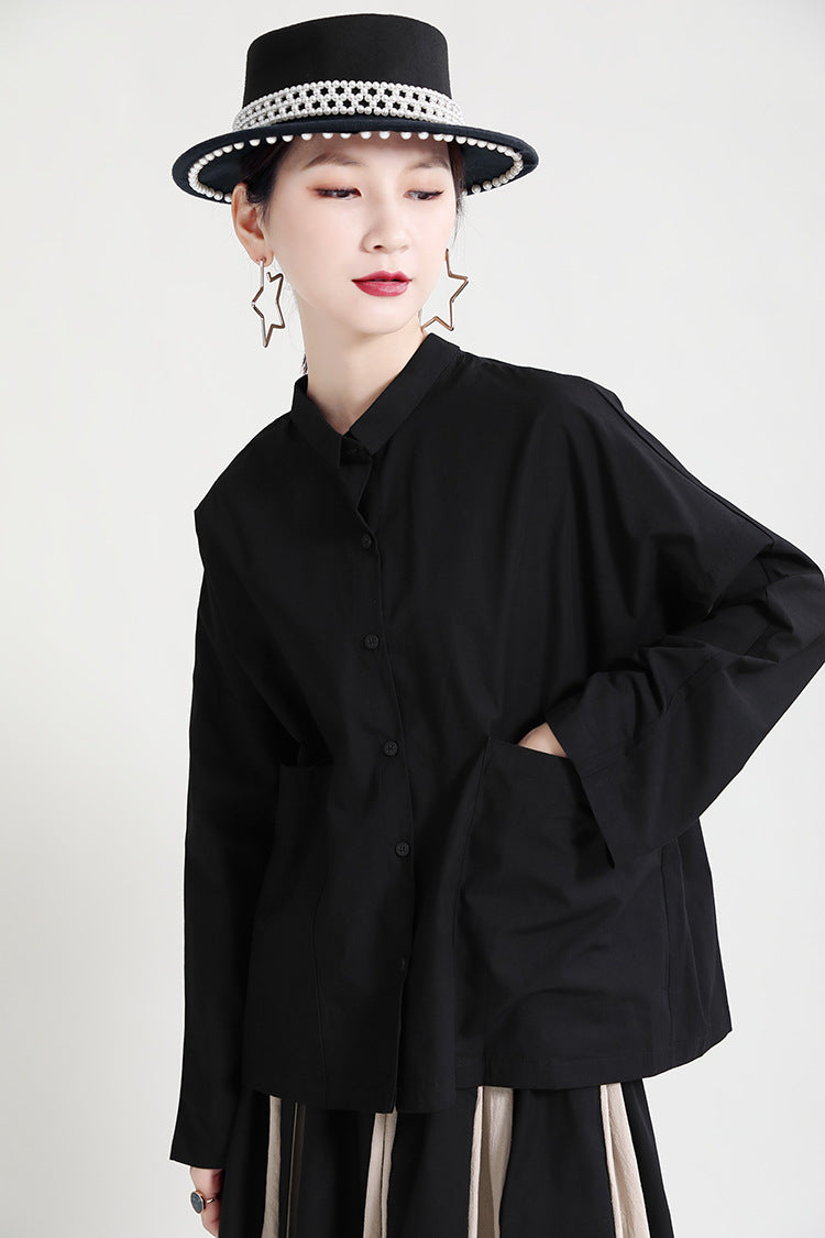 Dark Style Special-interest Design Front And Back Open Button Shirt Loose Long Sleeve Top