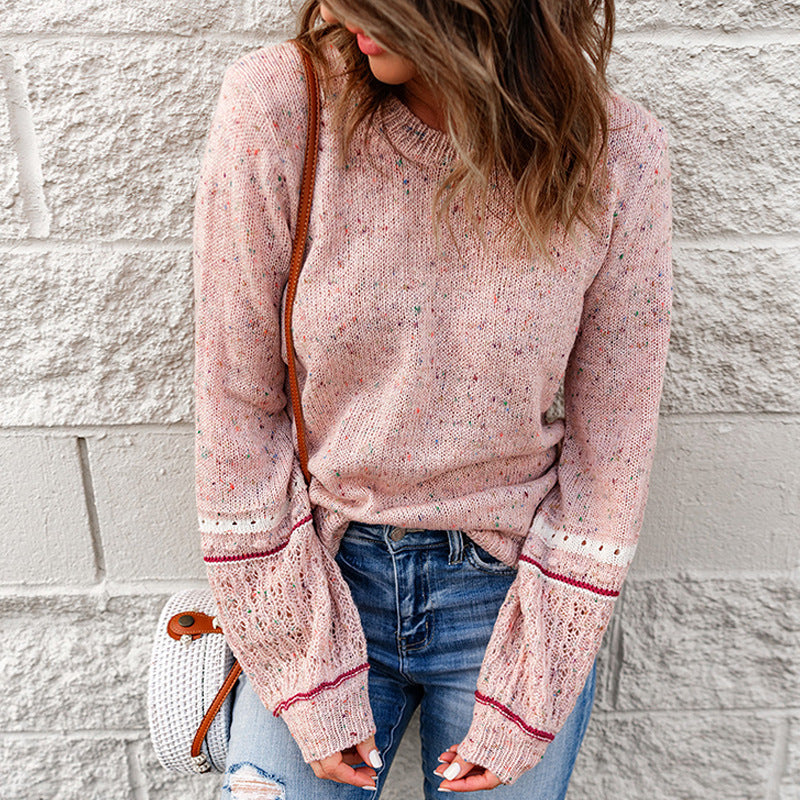 Jersey con diseño calado y manga larga con cuello redondo para mujer