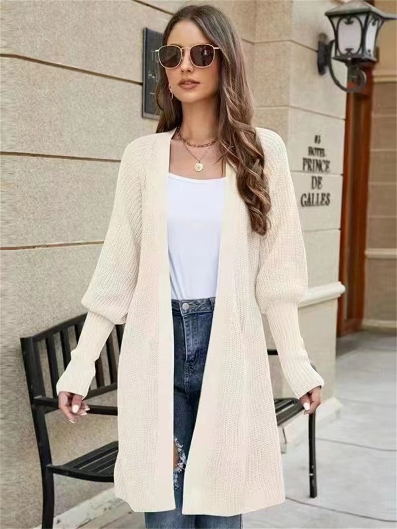 Women's Solid Color Knitted Lace-up Cardigan Sweater