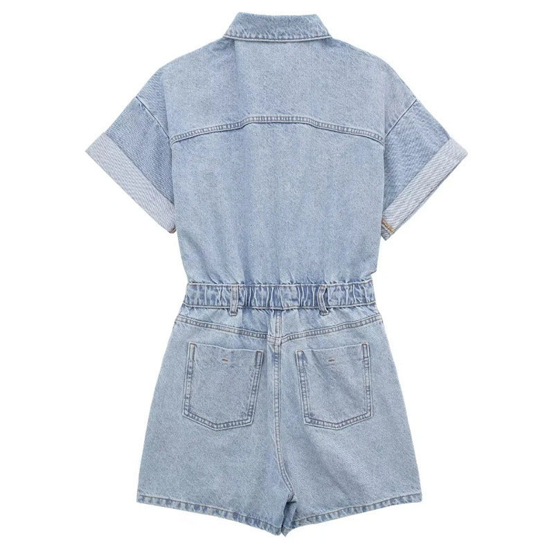 Summer New Women's Fashion Short Denim Pocket Decoration Cargo Overalls