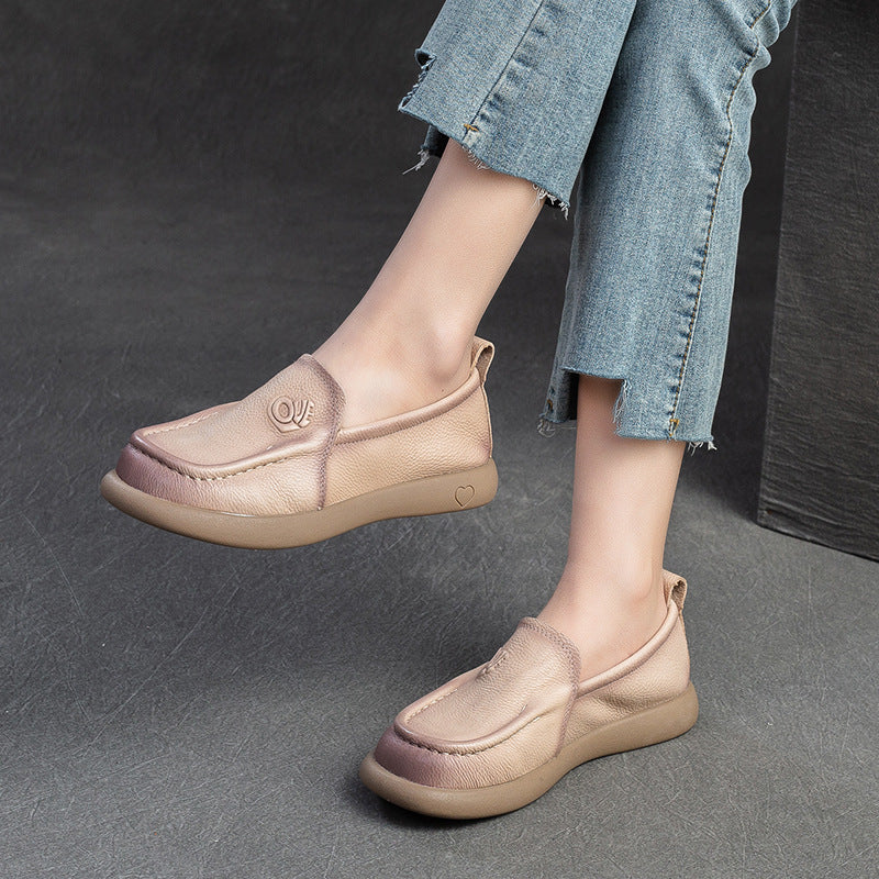 Spring First Layer Cowhide Retro Rub Colored Flat Bottom Comfort Women's Shoes