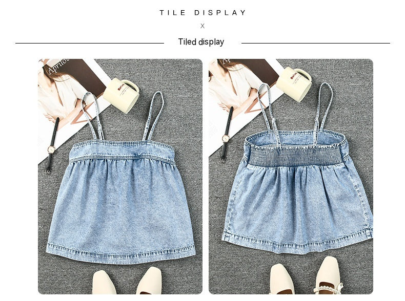 Summer Button Square Collar Sexy Camisole Denim Small Vest