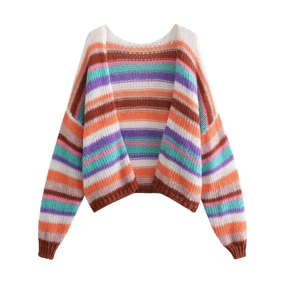 Women's Rainbow Color Lazy Sweater Cardigan Coat