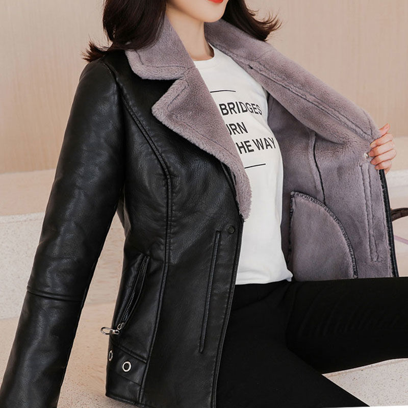 Autumn And Winter Leather Coat For Women Thickened