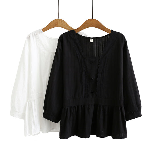 Small square collar waist long sleeve shirt