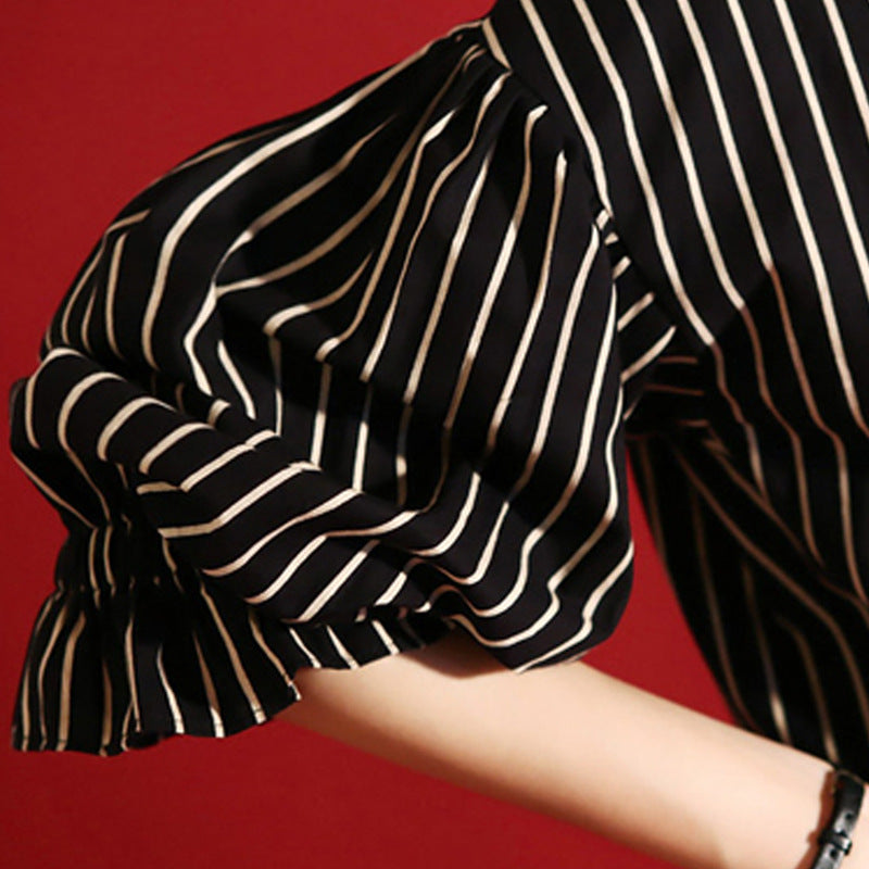 Black and White Striped Loose Blouse