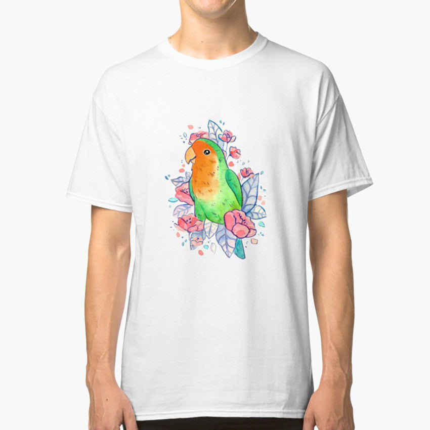 Blumiges Lovebird-Kurzarm-T-Shirt Blumiges Lovebird