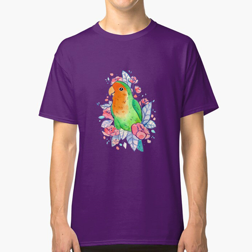 Blumiges Lovebird-Kurzarm-T-Shirt Blumiges Lovebird