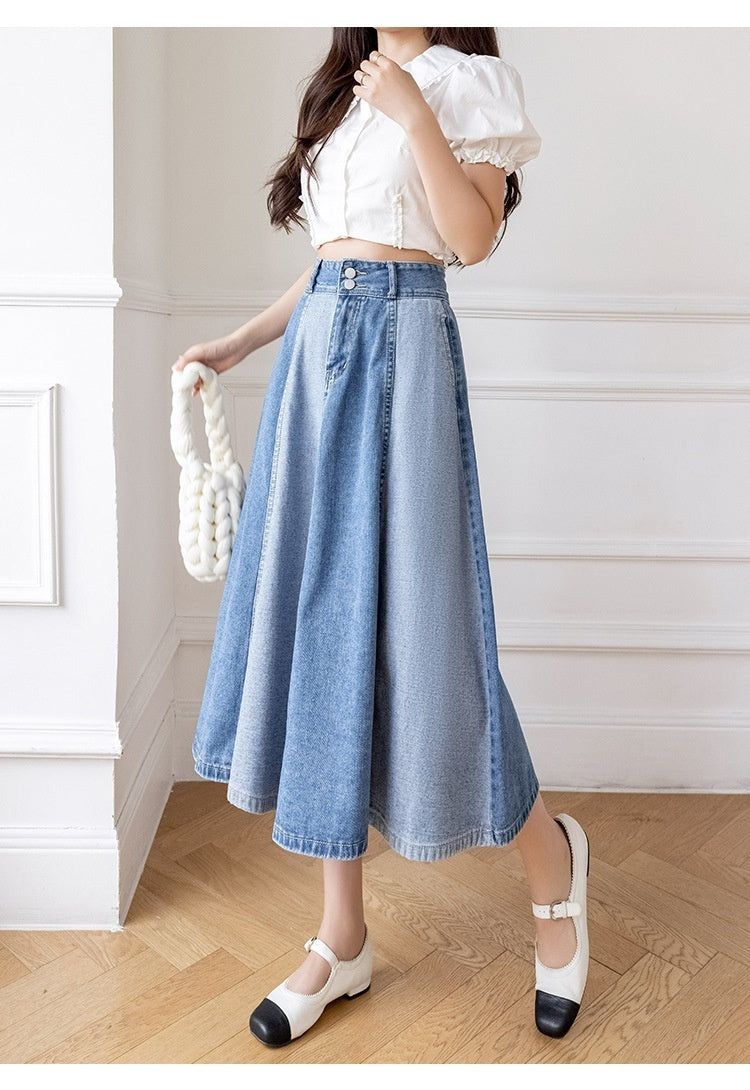 Cover Slim Mid-length Large Swing High Waist A- Line Skirt