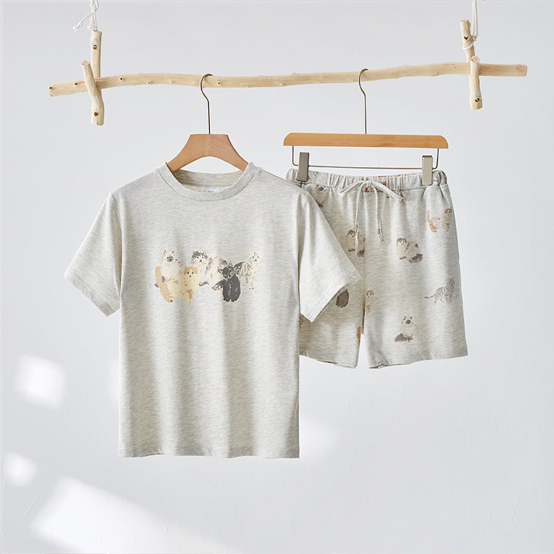 Summer Hand-painted Cat Short Comfortable Loose Home Wear Suit