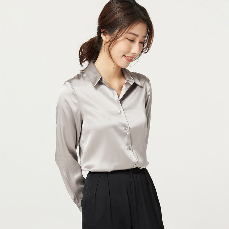 Women's Long Sleeve Satin Heavy Silk Shirt